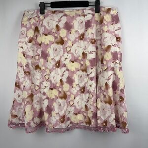 Y2K Pink Floral Cotton Aline‎ Skirt Sparkle Hem Womens 20w Cottagecore Fairycore